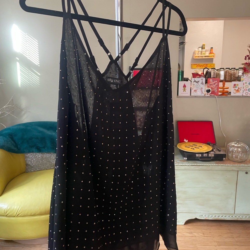 City Chic Black Strappy Top with Stud Accents